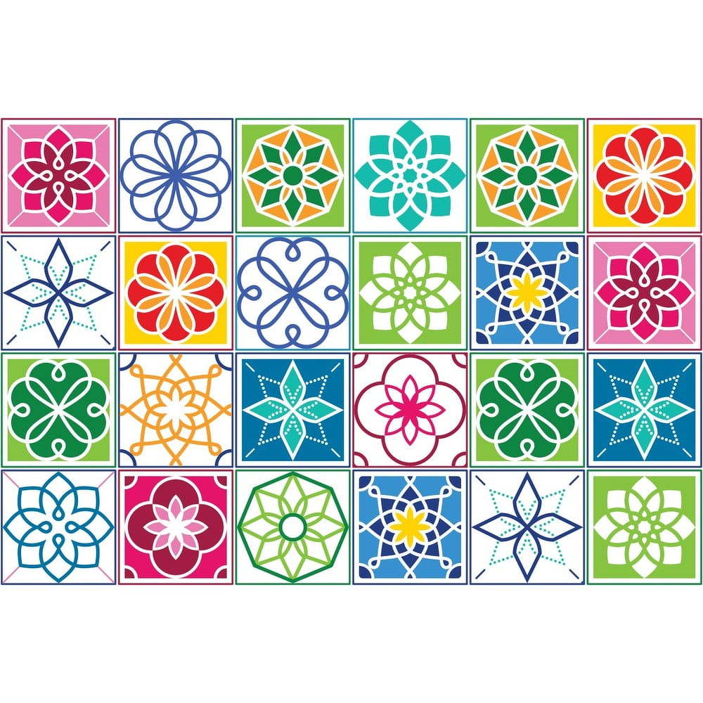 Sada 24 nástěnných samolepek Ambiance Wall Decal Cement Tiles Color Cartagena, 10 x 10 cm