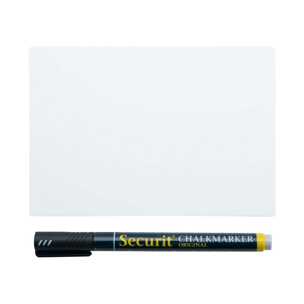 Set bílé plastové tabule a křídového popisovače na vodní bázi Securit® Chalkboard Tags A8